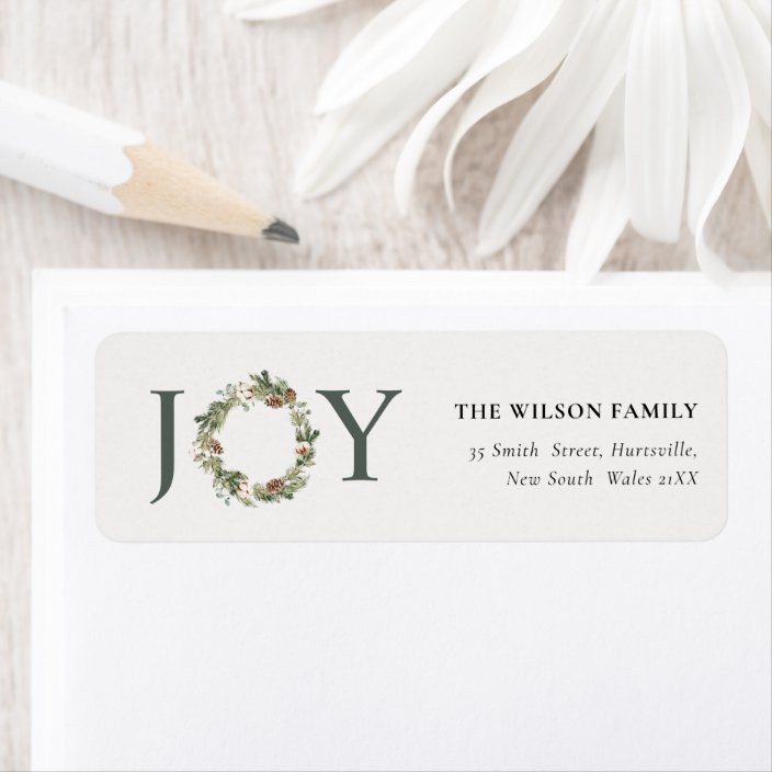 Rustic Cotton Pine Joy Christmas Wreath Address Label | Zazzle.com