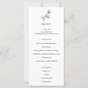 Rustic Cotton Wedding Dinner Menu by fancypaperie at Zazzle