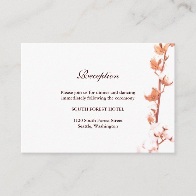 Rustic Cotton Wedding Reception Enclosure Card (Front)