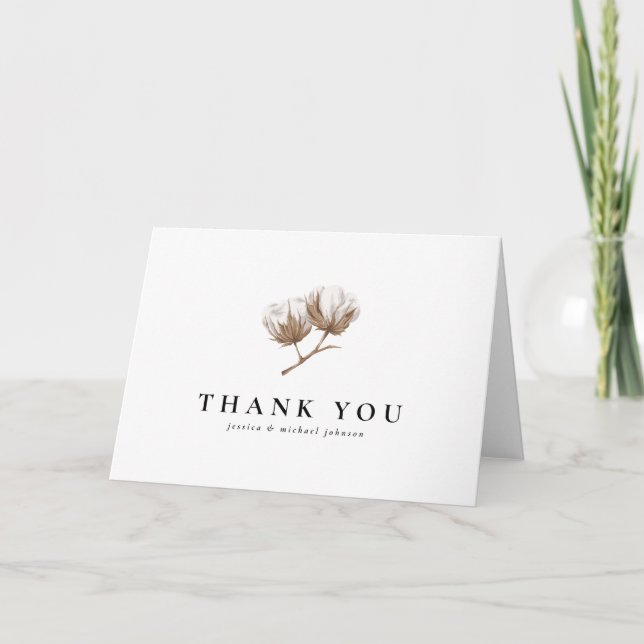 Rustic Cotton Wedding Thank You Card (Front)