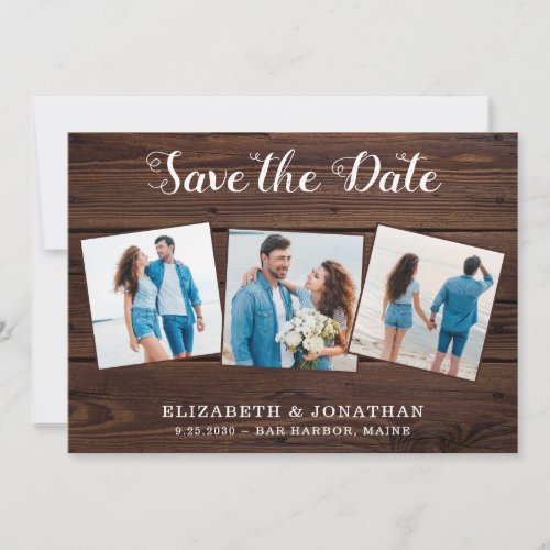 Rustic Country 3 Photo Simple Wood Wedding Save The Date