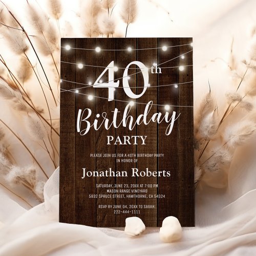 Rustic Country 40th Birthday Party  Custom Age Invitation