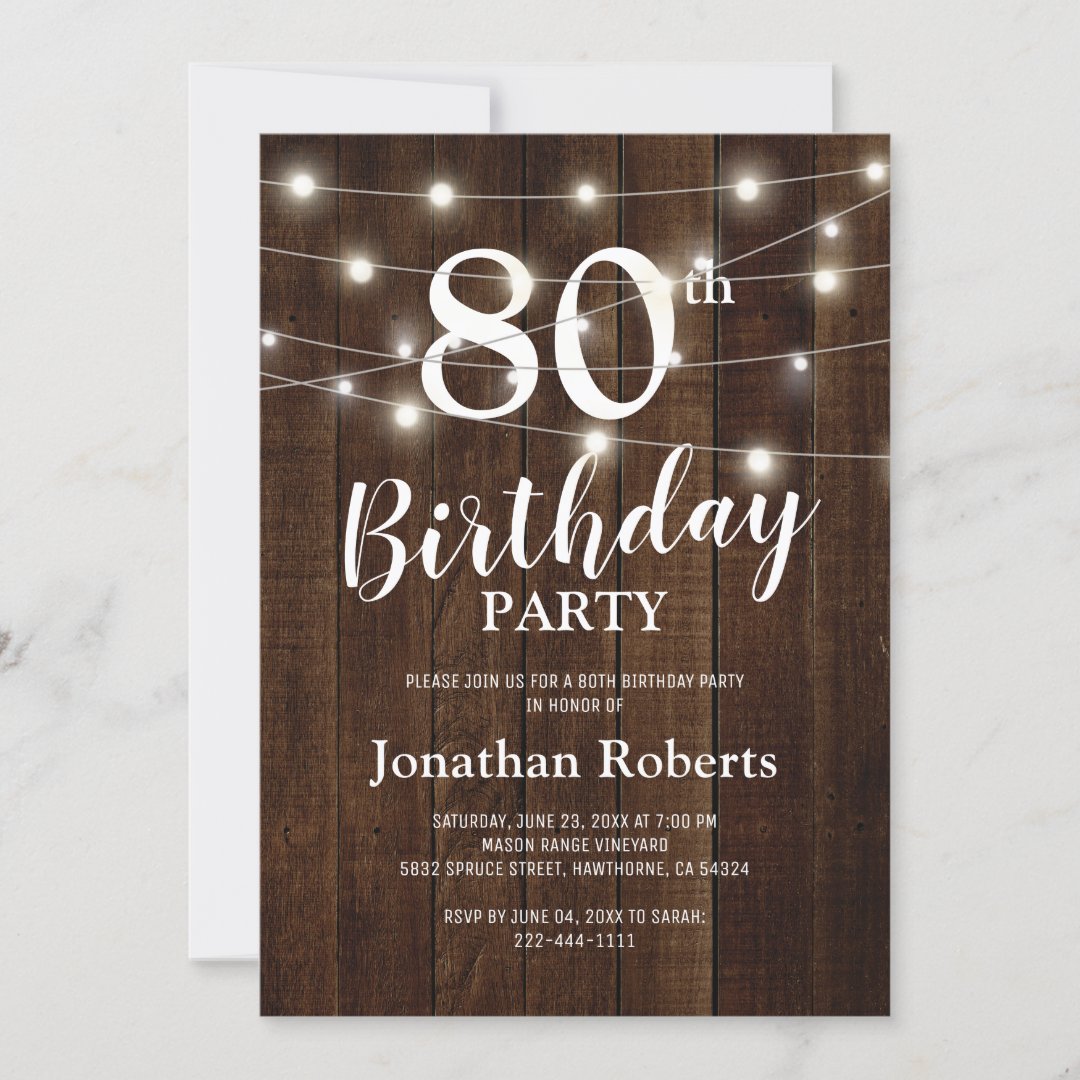 Rustic Country 80th Birthday Party Invitation | Zazzle