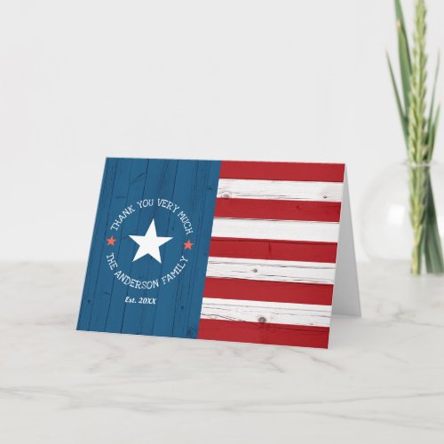 Rustic Country American Flag Vintage Patriotic USA Thank You Card