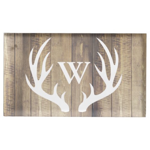 Rustic Country Antlers Barn Wood _ Personalized Place Card Holder