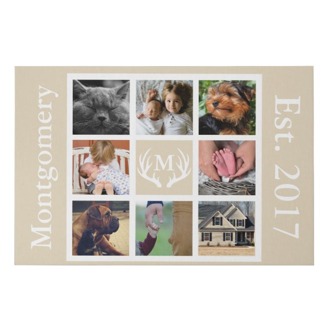 Rustic Country Antlers Family Photo Collage 36x24 Faux Canvas Print (Front)