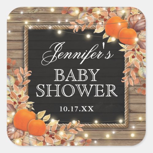 Rustic Country Autumn Fall Baby Shower Square Sticker