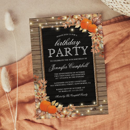 Rustic Country Autumn Fall Birthday Party Invitation