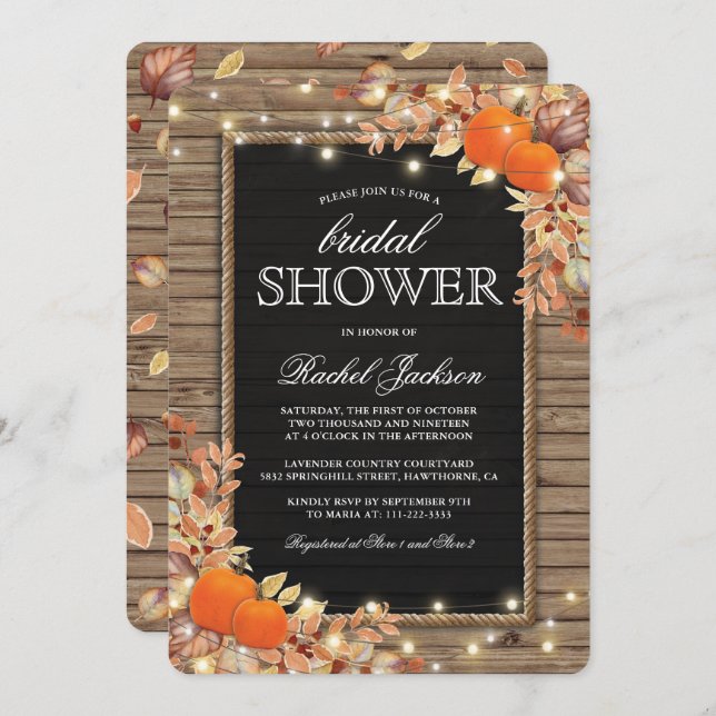 Rustic Country Autumn Fall Bridal Shower Invitation (Front/Back)