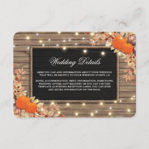 Rustic Country Autumn Fall Wedding Details Enclosure Card