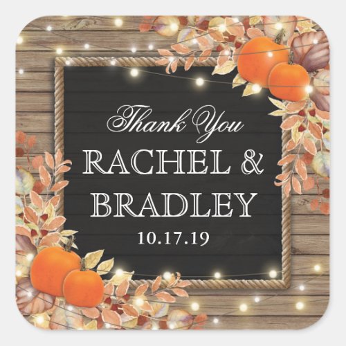 Rustic Country Autumn Fall Wedding Favor Square Sticker