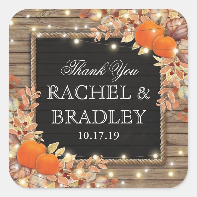 Rustic Country Autumn Fall Wedding Favor Square Sticker