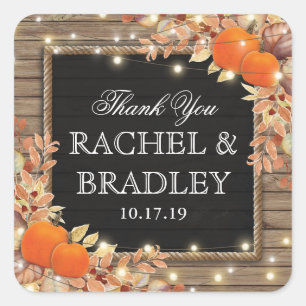 Rustic Country Autumn Fall Wedding Favor Square Sticker