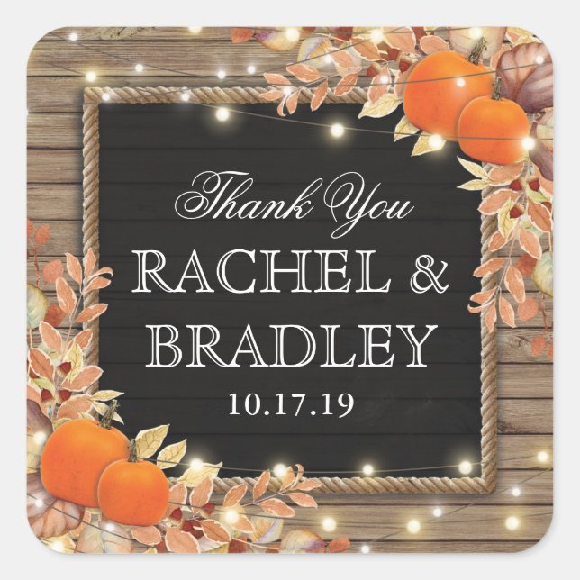 Rustic Country Autumn Fall Wedding Favor Square Sticker (Front)