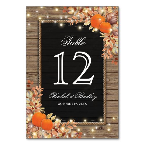 Rustic Country Autumn Fall Wedding Table Numbers