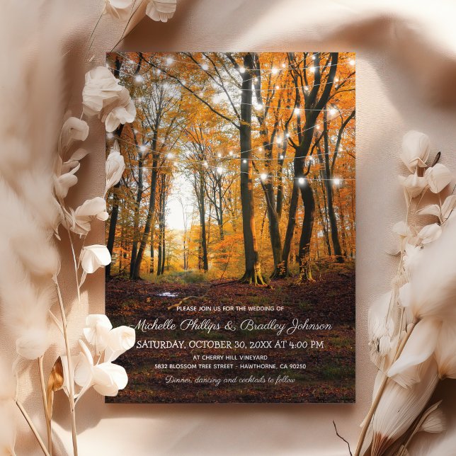Rustic Country Autumn Fall Woodland Wedding Invitation