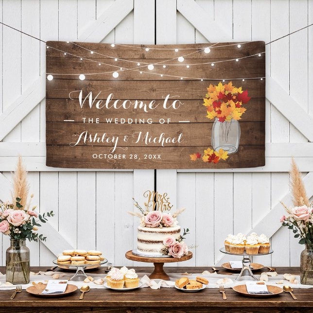 Rustic Country Autumn Leaves String Lights Wedding Banner (Creator Uploaded)