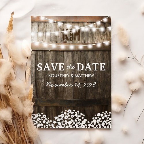 Rustic Country Babys Breath Save the Date Card
