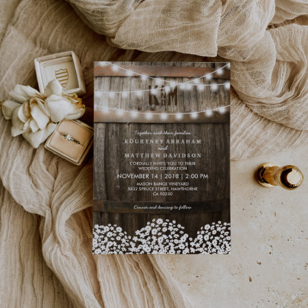 Rustic Country Baby's Breath String Lights Wedding Invitation