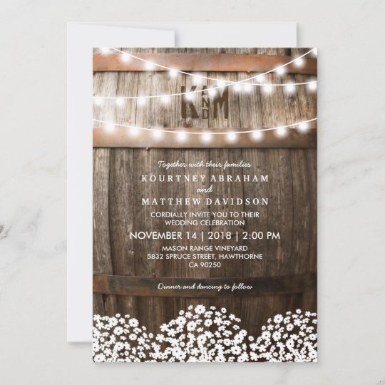 Rustic Country Baby's Breath String Lights Wedding Invitation