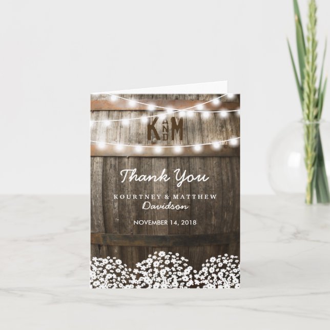 Rustic Country Babys Breath Thank You Card (Front)