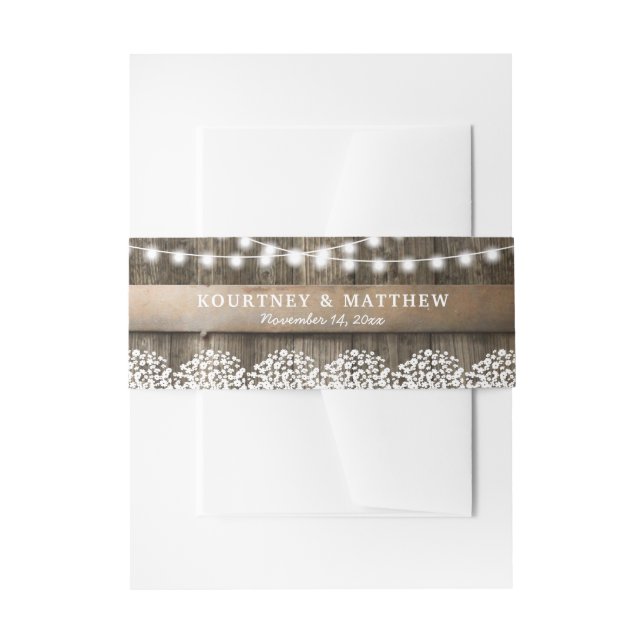 Rustic Country Baby's Breath Wedding Invitation Belly Band (Front Example)