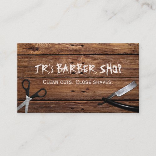 Rustic Country Barber Shop Scissors and Razor Business Card