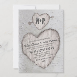Rustic Country Bark Birch Tree Wedding Invitation