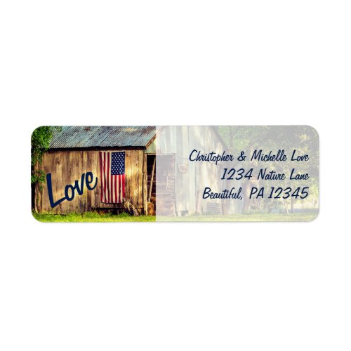 Rustic Country Barn American Flag Love Address Label