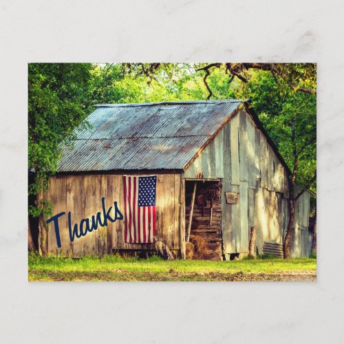 Rustic Country Barn American Flag Thanks Thank You Postcard