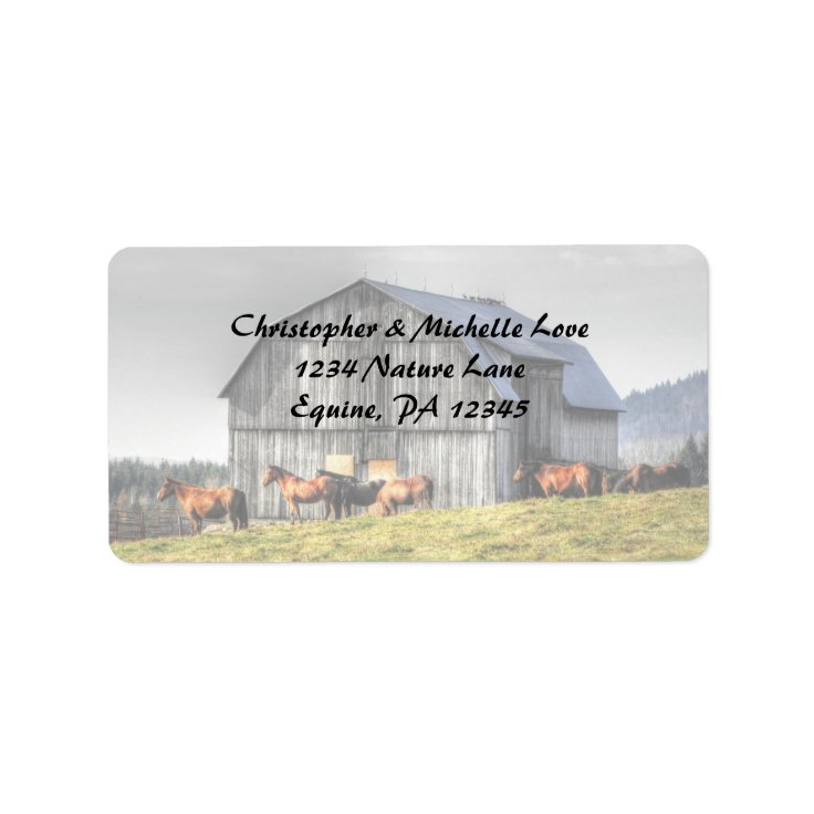 Rustic Country Barn and Horses Address Label | Zazzle