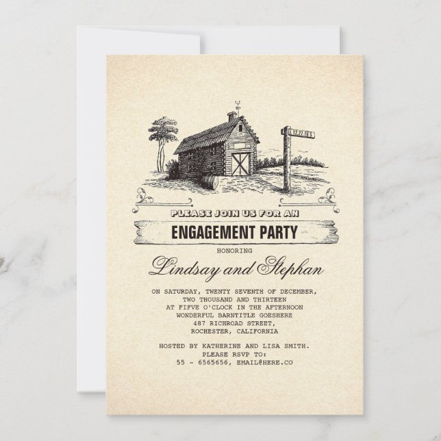 Rustic Country Barn Engagement Party Invitations (Front)