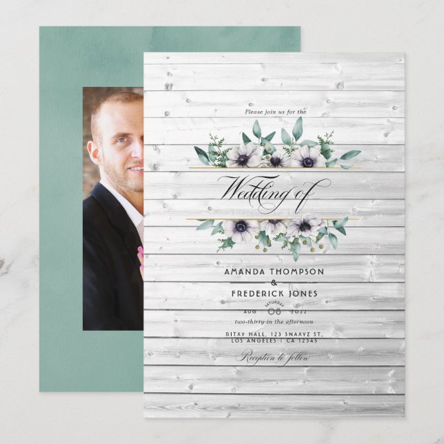 Rustic Country Barn Eucalyptus Anemone Wedding Invitation (Front/Back)