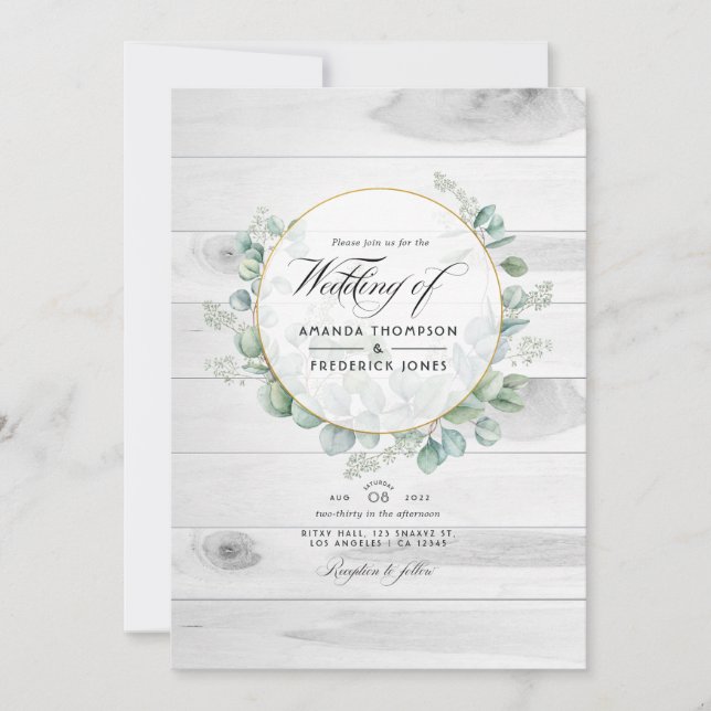 Rustic Country Barn Eucalyptus  QR Code Wedding Invitation (Front)