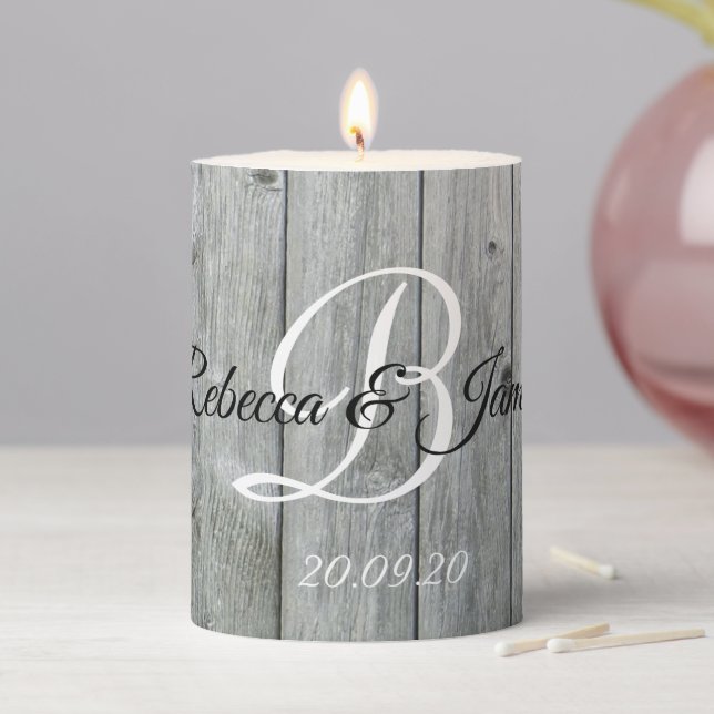 Rustic Country Barn Farmhouse Monogram Wedding  Pillar Candle (In Situ)