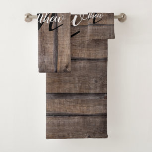 Rustic Country Barn Farmhouse Monogrammed Name Bath Towel Set