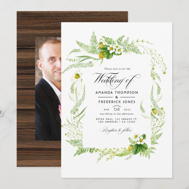 Rustic Country Barn Greenery Wedding Photo Invitat Invitation (Front/Back)