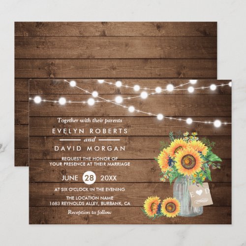 Rustic Country Barn Lights Sunflowers Wedding Card