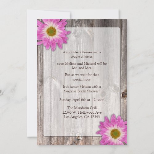 Rustic Country Barn Purple Daisies Bridal Shower Invites