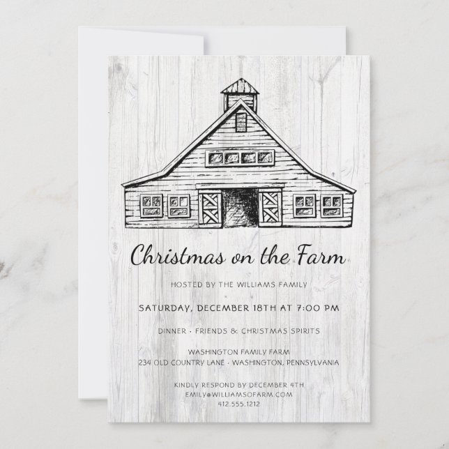 Rustic Country Barn Simple Wood Christmas Party  Invitation (Front)