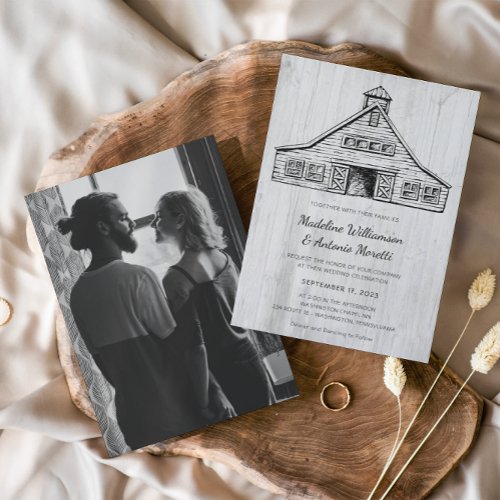 Rustic Country Barn Simple Wood Wedding Invitation