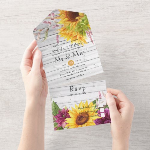 Rustic Country Barn Sunflower Wedding All In One I All In One Invitation