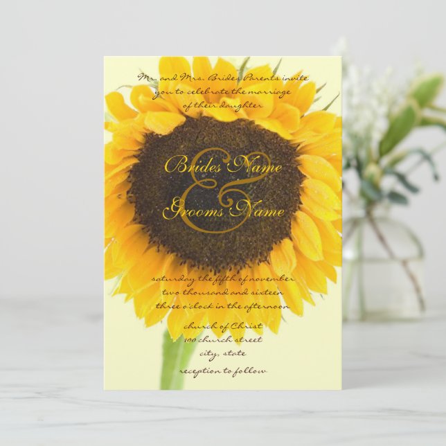 Rustic Country Barn Sunflower Wedding Invitation (Standing Front)