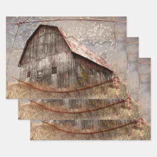 Rustic Country Barn Vintage Texture Gray Sky Wrapping Paper Sheets