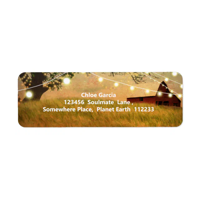 Rustic Country Barn w/ String Lights Label | Zazzle