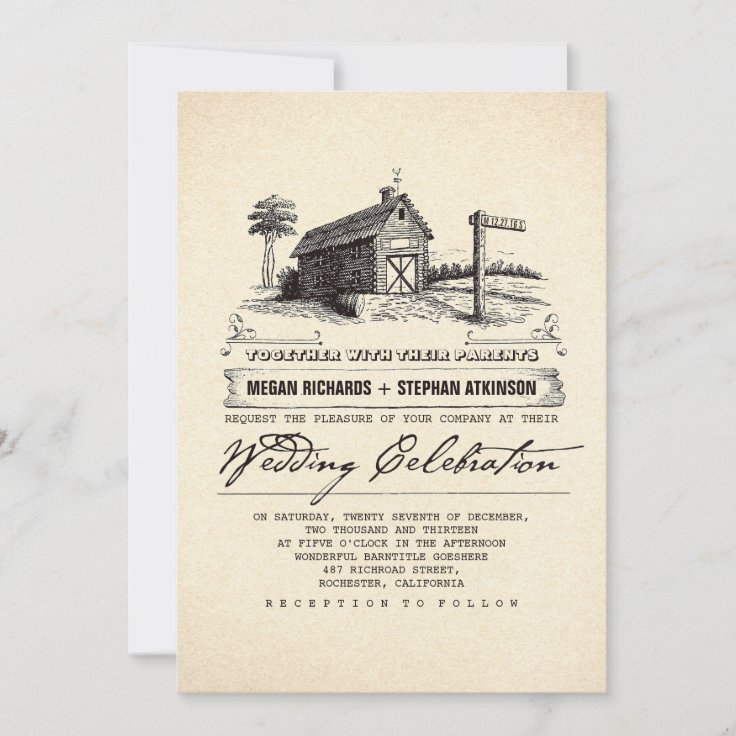 Rustic Country Barn Wedding Invitations | Zazzle