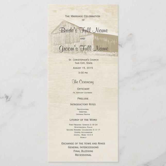 Rustic Country Barn Wedding Program (Front)