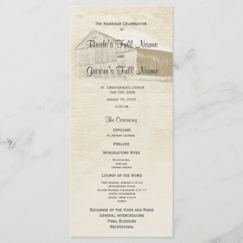 Rustic Country Barn Wedding Program