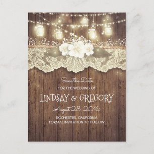 rustic country barn wedding save the date announcement postcard