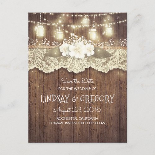 rustic country barn wedding save the date announcement postcard